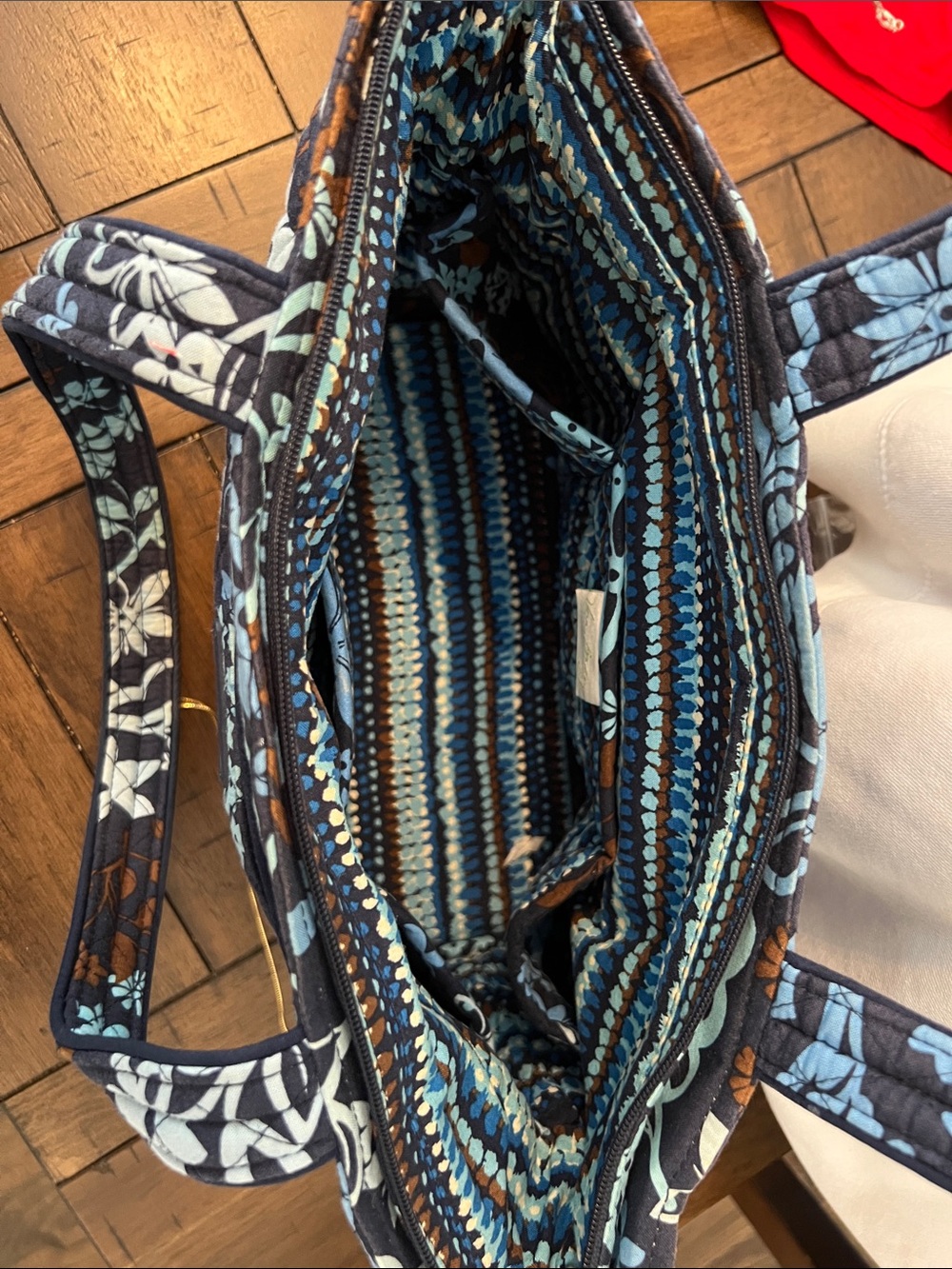 Vera Bradley Quilted Floral Tote in Navy, Aqua & Brown - Picture 2 of 4